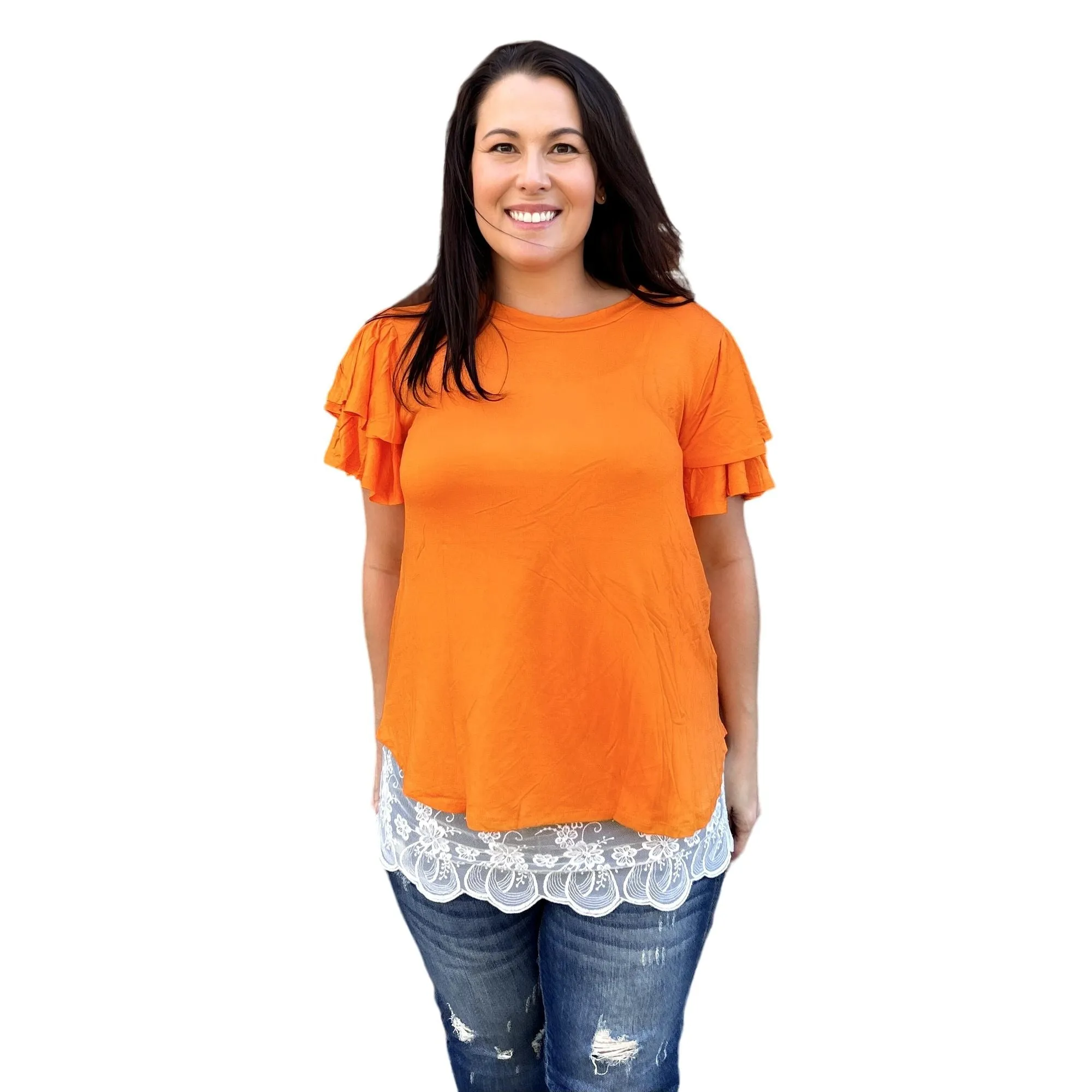 Culture Code White Round Neck Loose Fit Ruffle Sleeve Top CAY1482