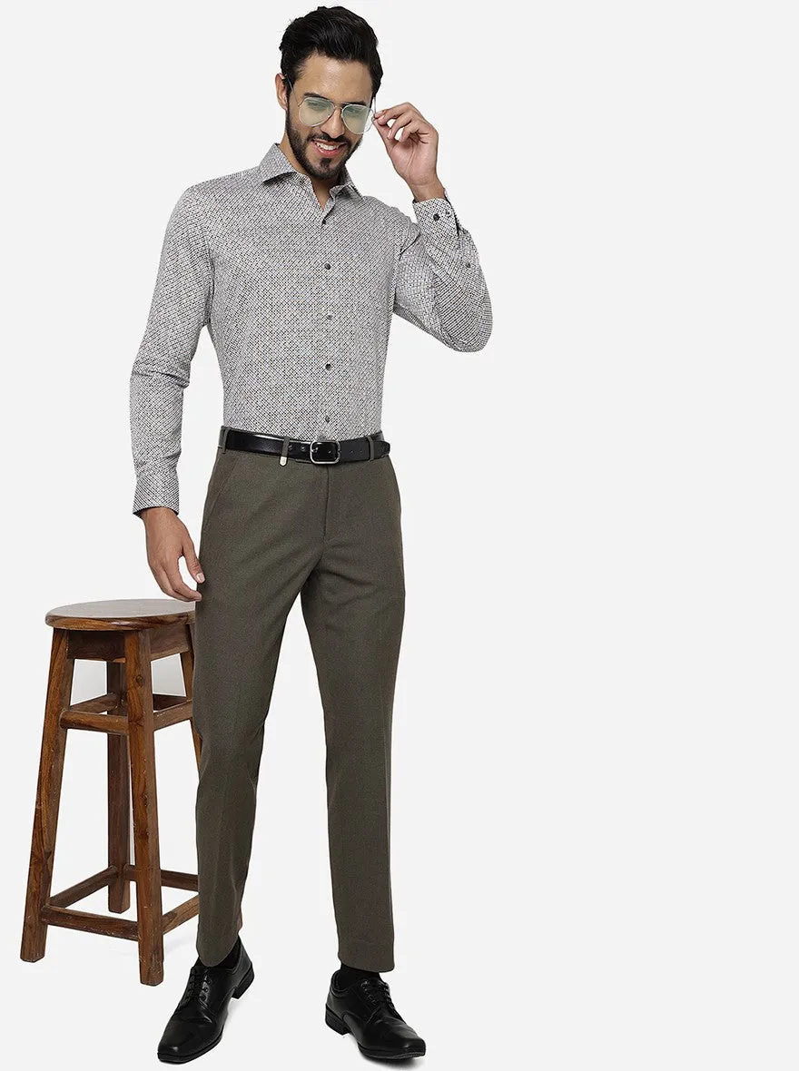 Dark Grey Printed Slim Fit Formal Shirt | Metal