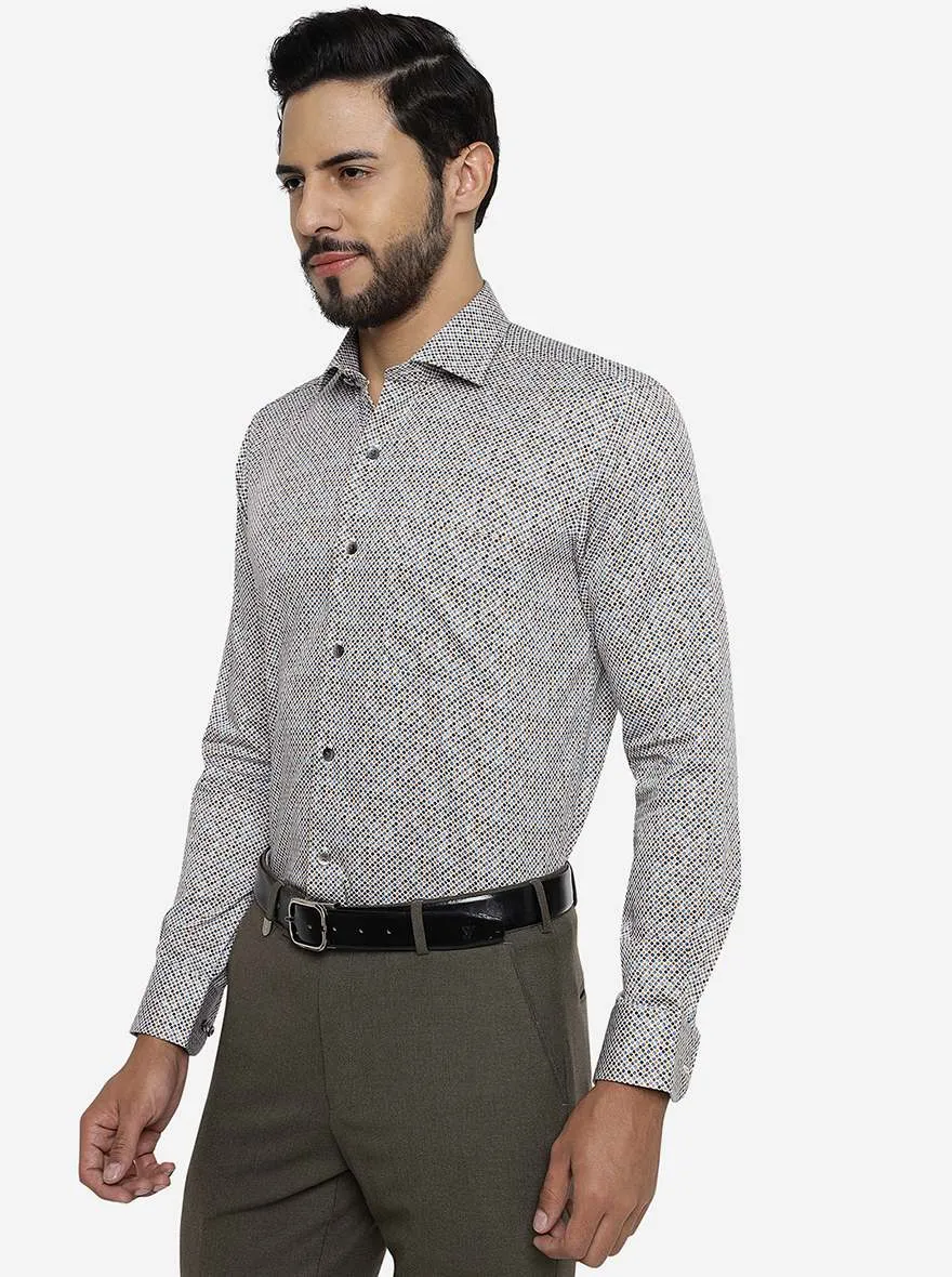 Dark Grey Printed Slim Fit Formal Shirt | Metal