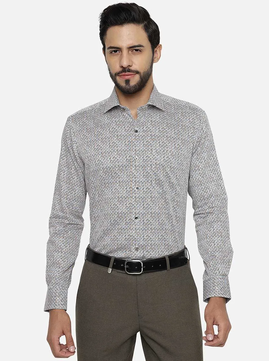 Dark Grey Printed Slim Fit Formal Shirt | Metal