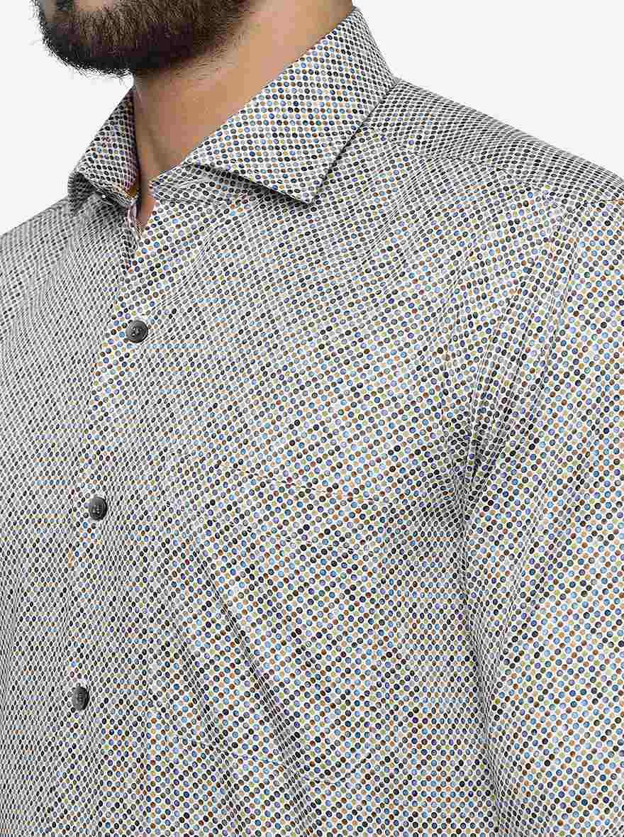 Dark Grey Printed Slim Fit Formal Shirt | Metal