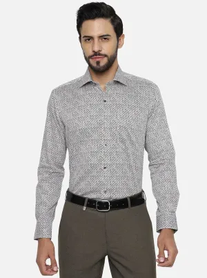 Dark Grey Printed Slim Fit Formal Shirt | Metal