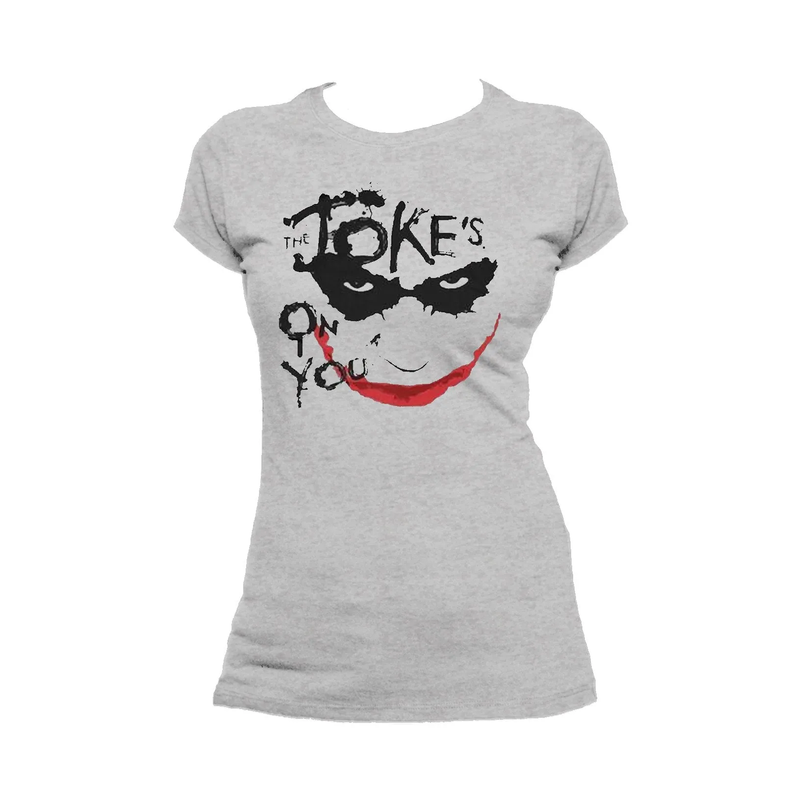 DC Batman Dark Knight Joker Stencil Official Women's T-shirt (Heather Grey)