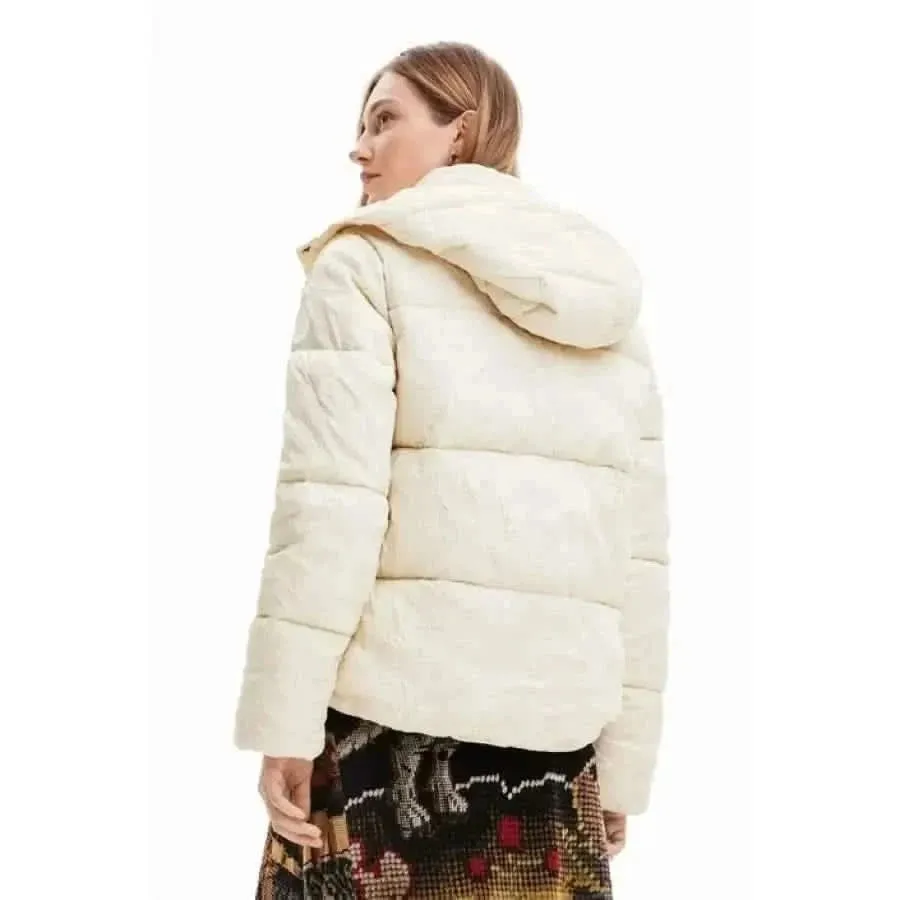 Desigual Women's Beige Hooded Jacket with Zip and Button Closure
