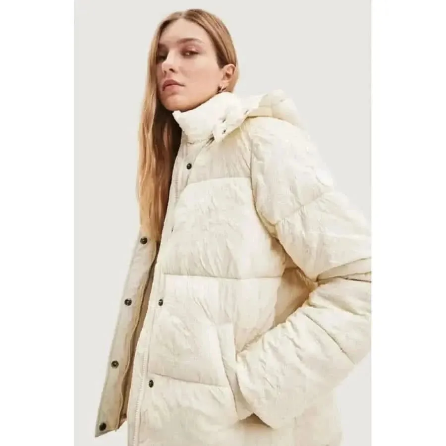 Desigual Women's Beige Hooded Jacket with Zip and Button Closure
