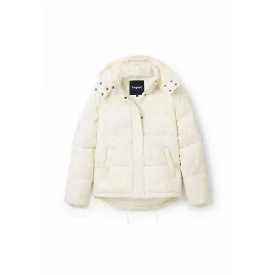 Desigual Women's Beige Hooded Jacket with Zip and Button Closure
