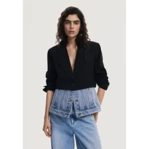 Desigual Women's Black Long Jacket with Lapel Collar and Buttons