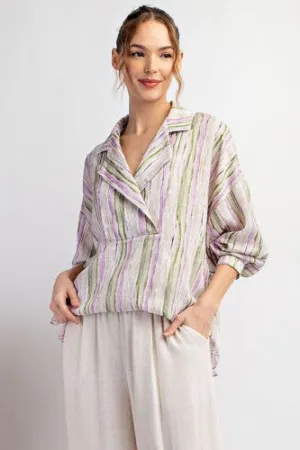 Dry Herb Cross Over Stripe Long Sleeve Top