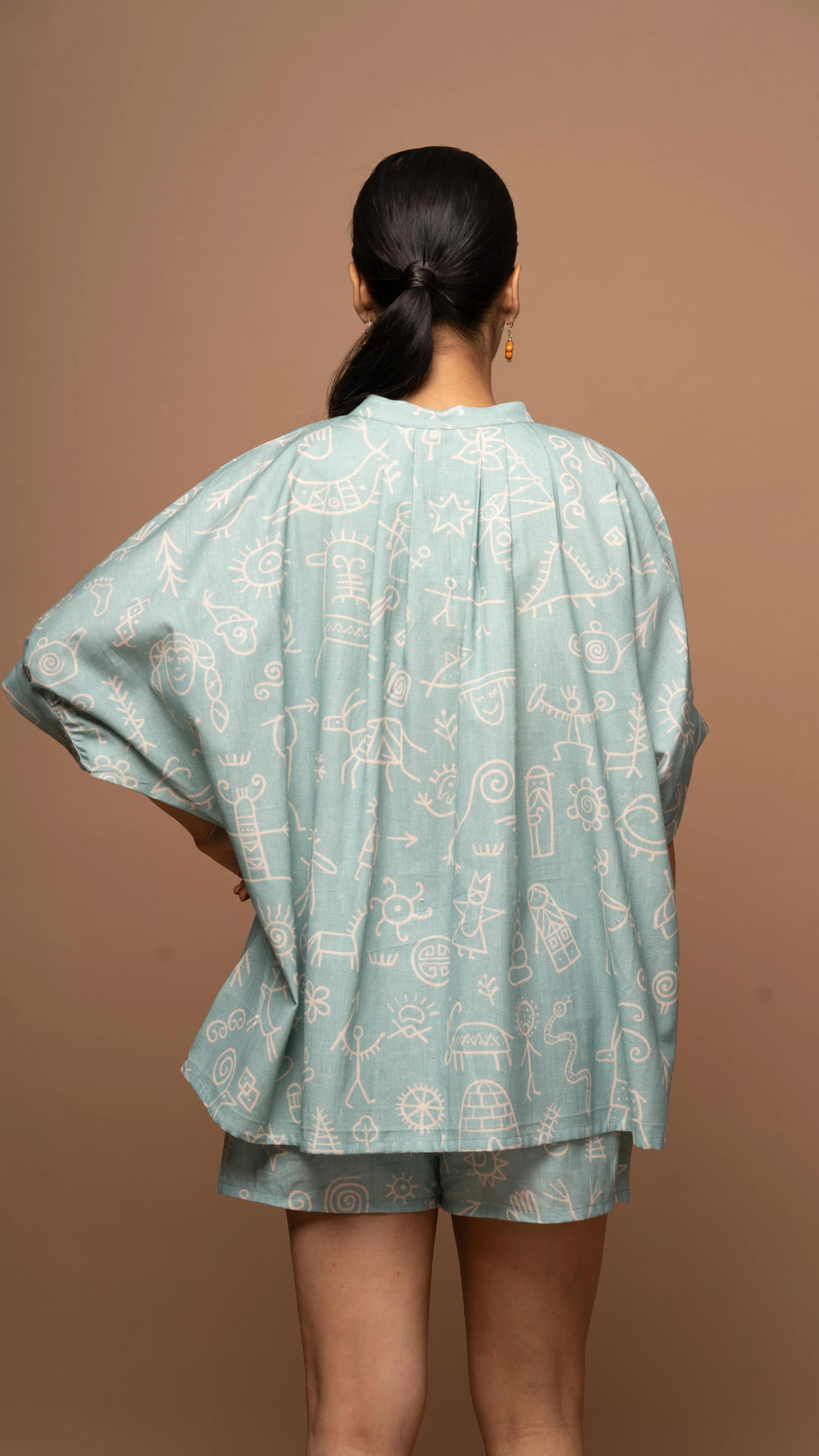 Dusty Blue Bliss Co-ord Shorts Set in In our cave Pattern