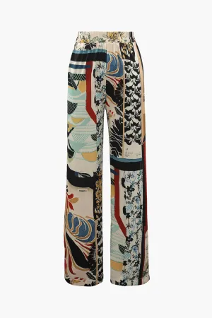Edith - Chic Floral High Waisted Woman's Straight Leg Pants