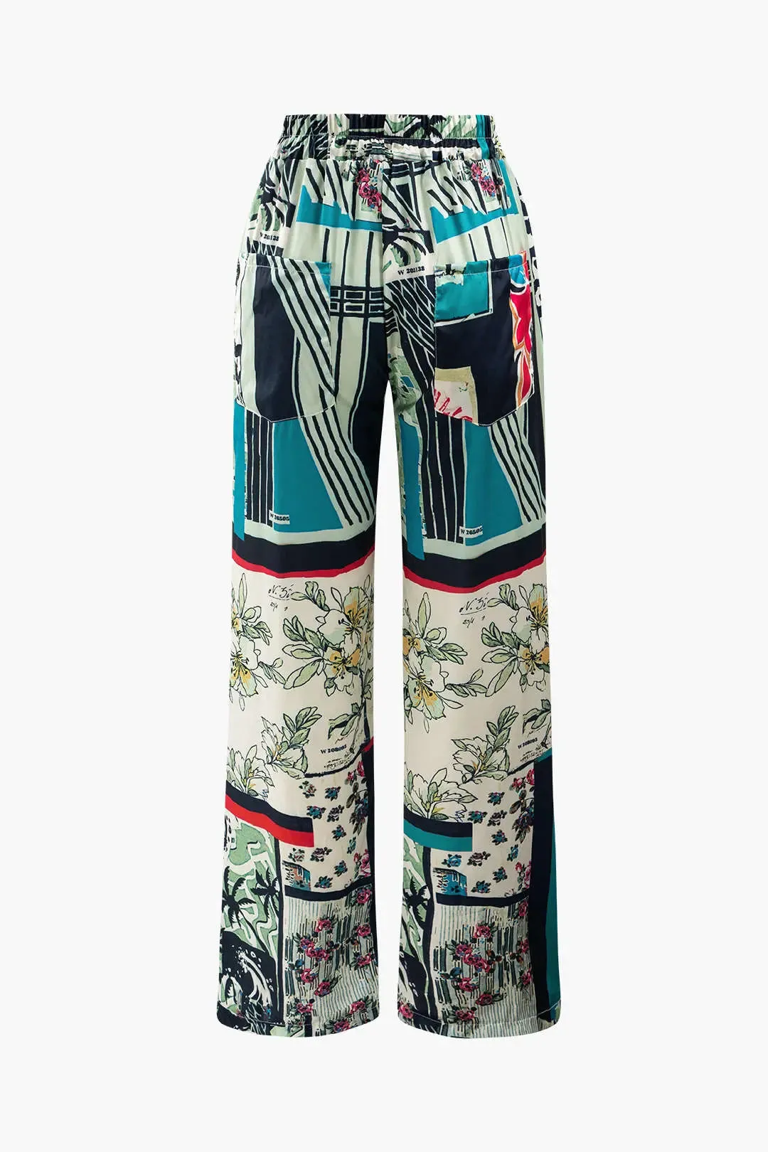 Edith - Chic Floral High Waisted Woman's Straight Leg Pants