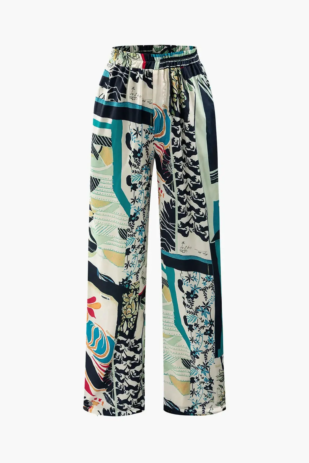 Edith - Chic Floral High Waisted Woman's Straight Leg Pants