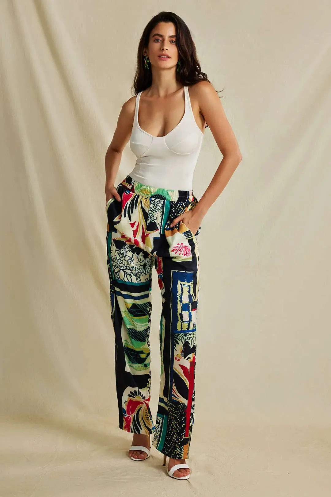 Edith - Chic Floral High Waisted Woman's Straight Leg Pants