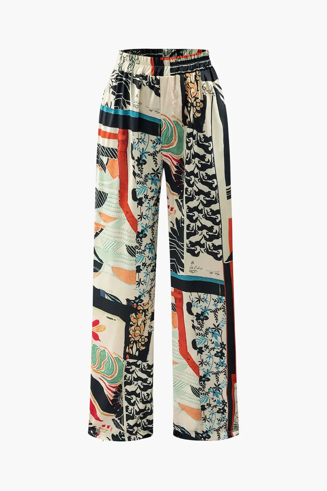 Edith - Chic Floral High Waisted Woman's Straight Leg Pants