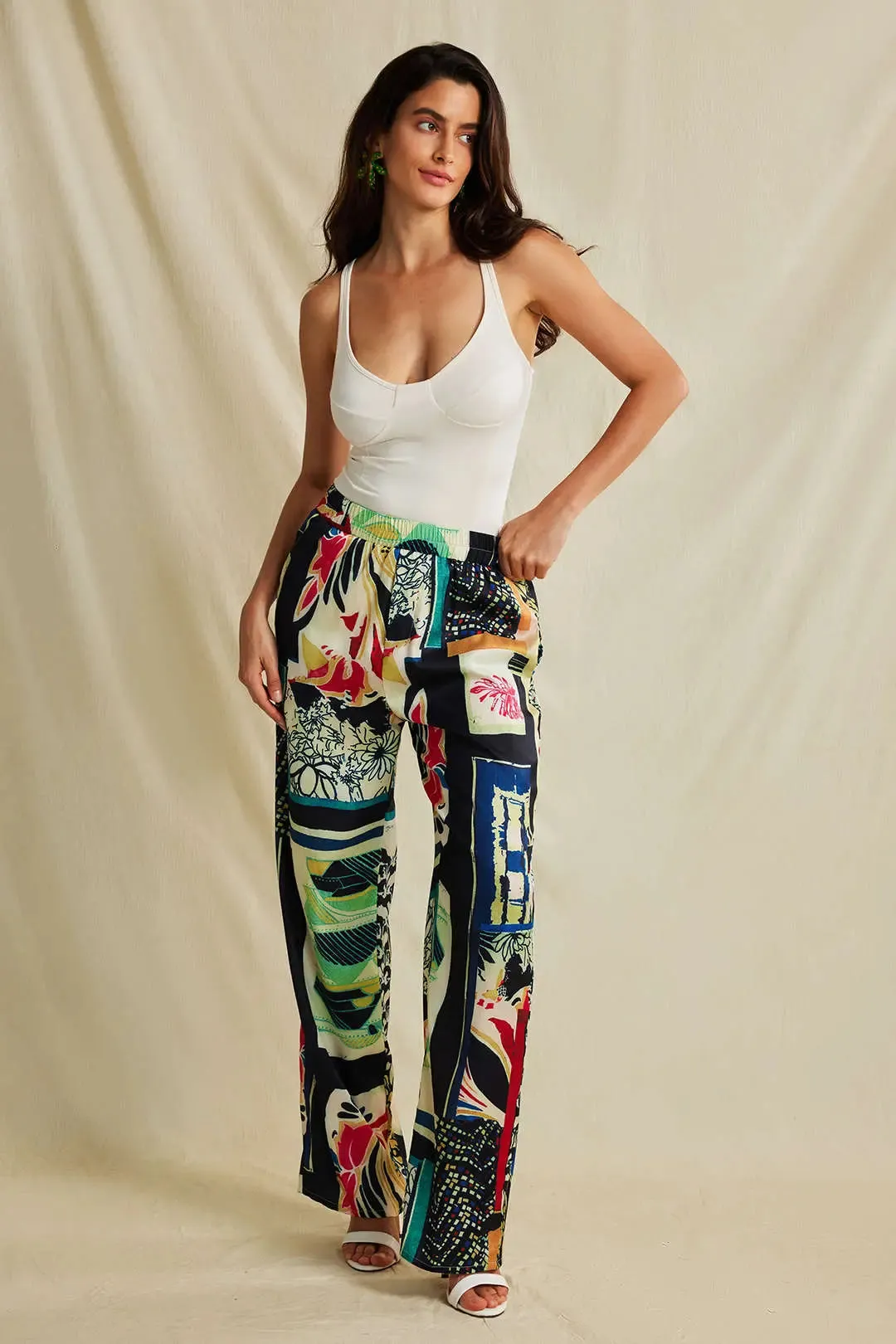 Edith - Chic Floral High Waisted Woman's Straight Leg Pants