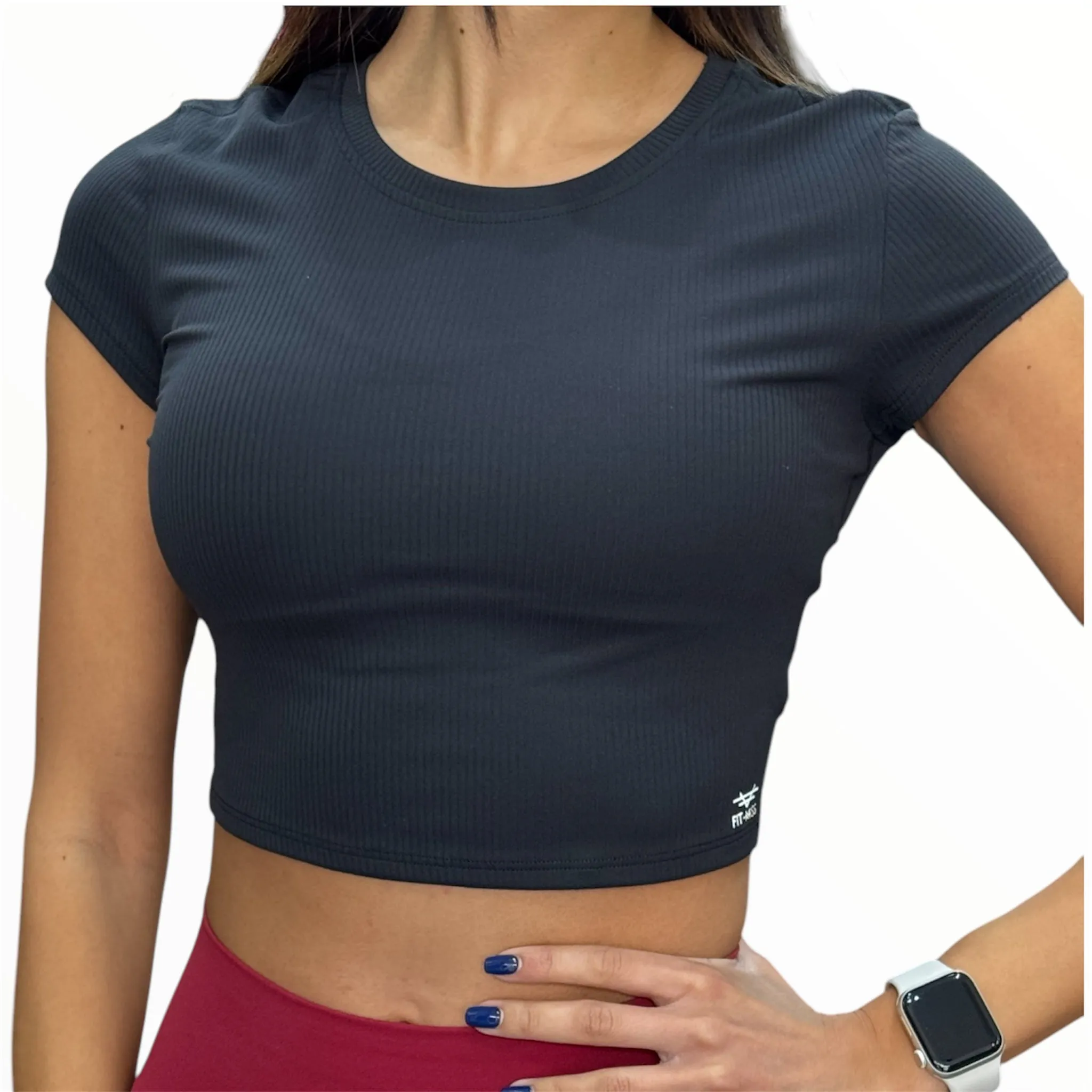 Elite Ribbed Cropped Tee - Black