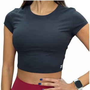 Elite Ribbed Cropped Tee - Black