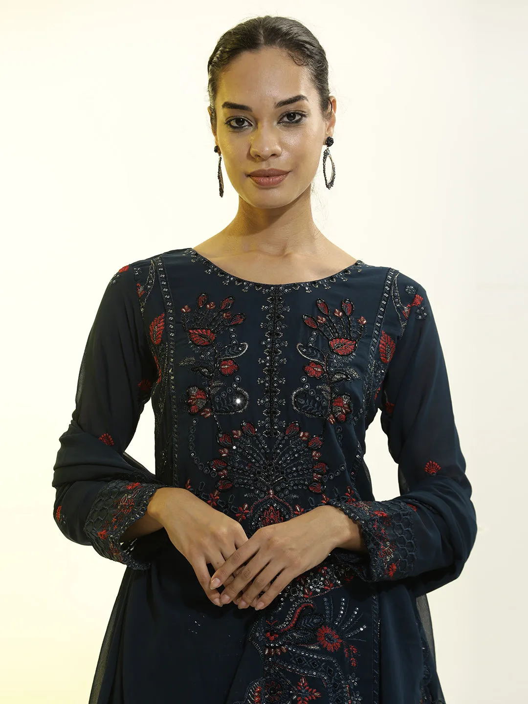Festive Embroidered Georgette Kurta Set With Dupatta