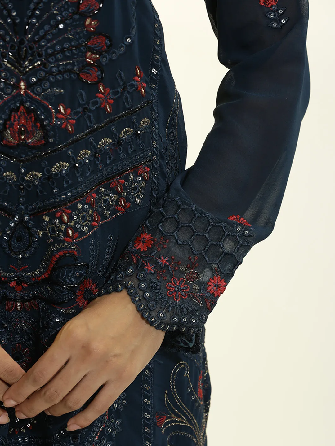 Festive Embroidered Georgette Kurta Set With Dupatta