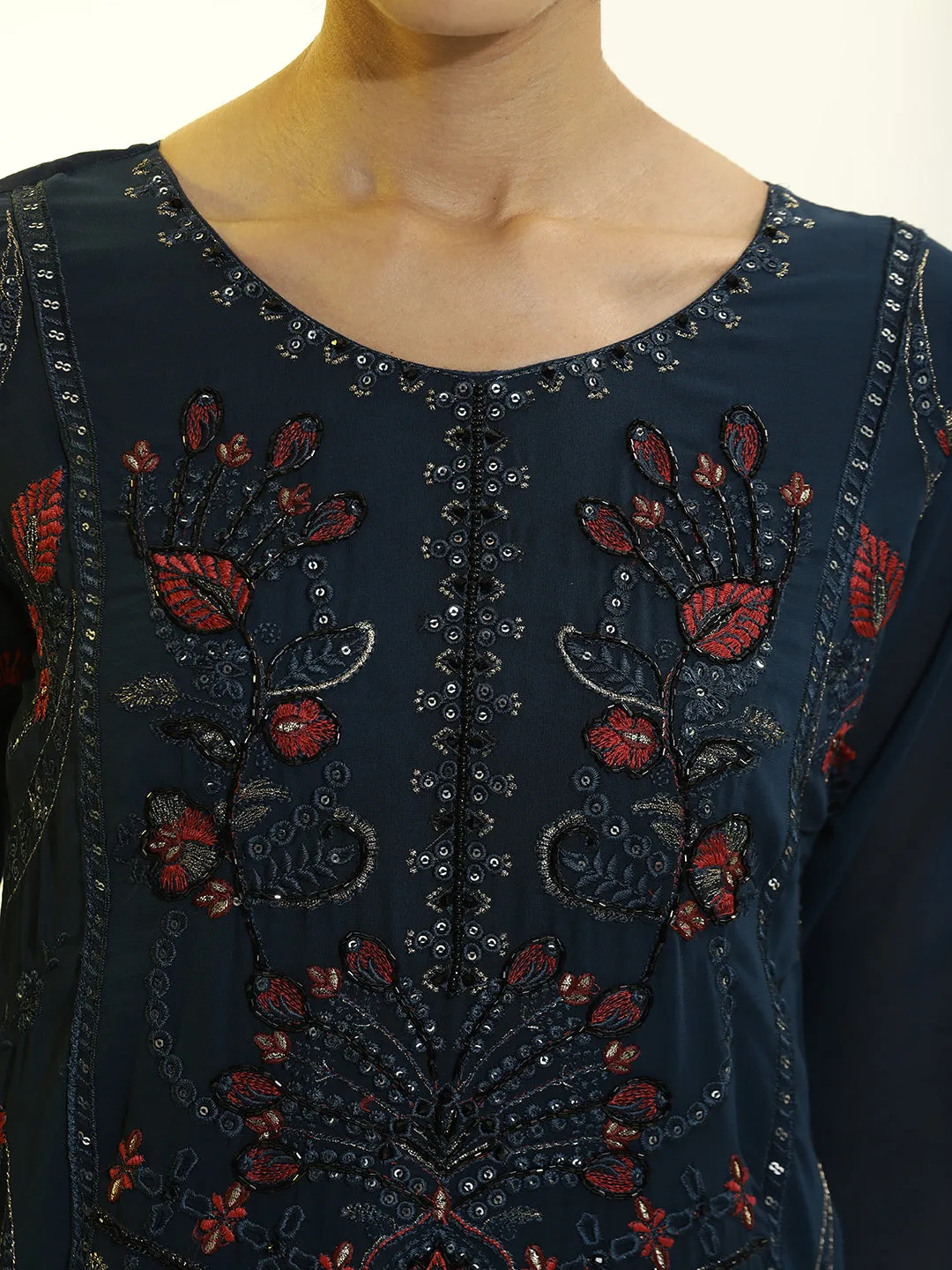 Festive Embroidered Georgette Kurta Set With Dupatta