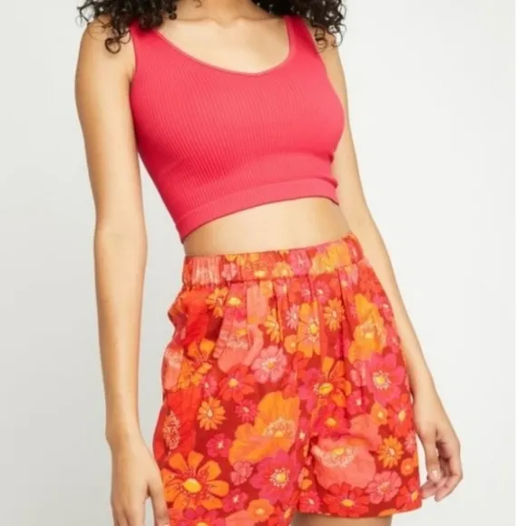 Free People Palo Duro Shorts High Rise Relaxed Fit Retro Neon Floral Cotton Sm