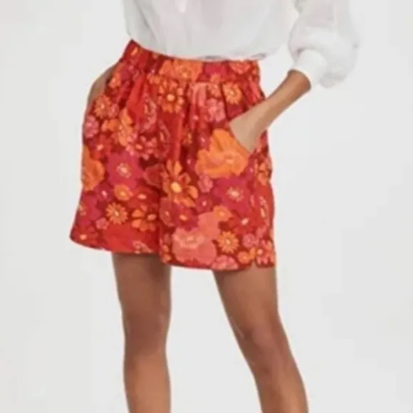 Free People Palo Duro Shorts High Rise Relaxed Fit Retro Neon Floral Cotton Sm