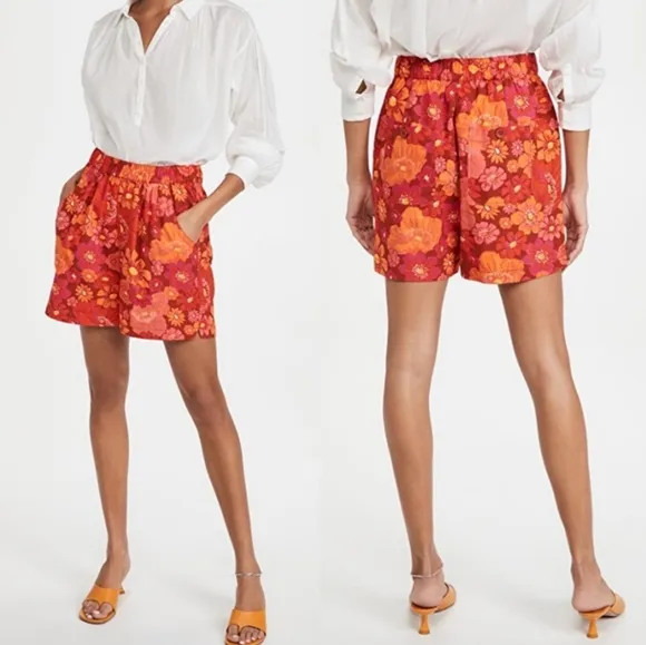 Free People Palo Duro Shorts High Rise Relaxed Fit Retro Neon Floral Cotton Sm