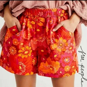 Free People Palo Duro Shorts High Rise Relaxed Fit Retro Neon Floral Cotton Sm