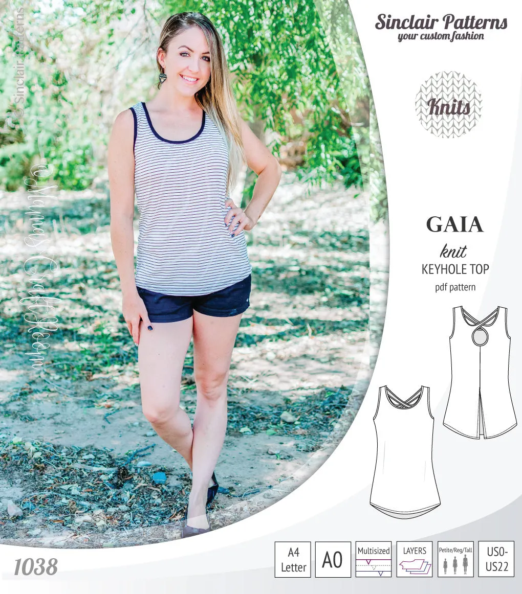 Gaia knit tank top with a keyhole accent (PDF)