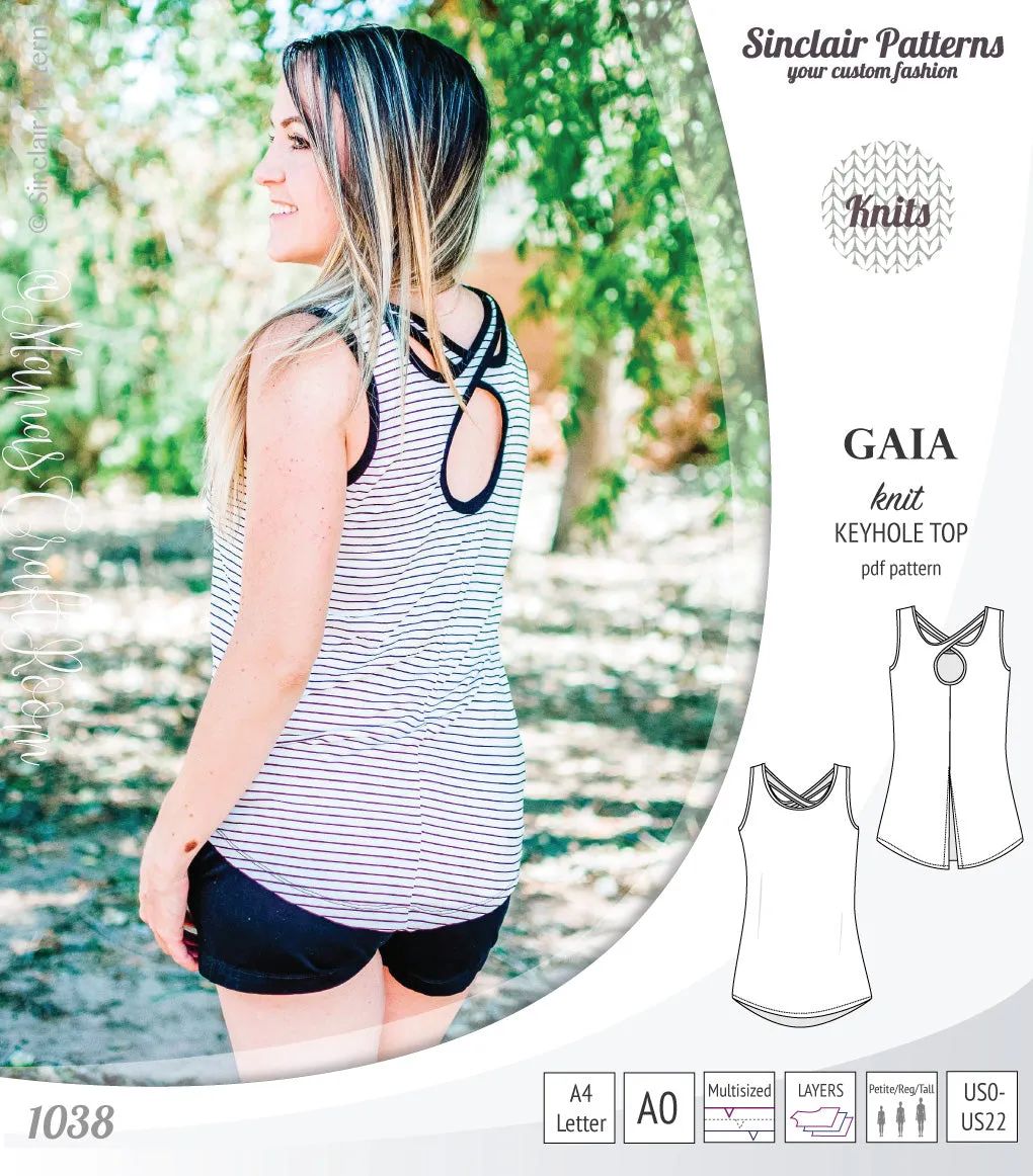 Gaia knit tank top with a keyhole accent (PDF)