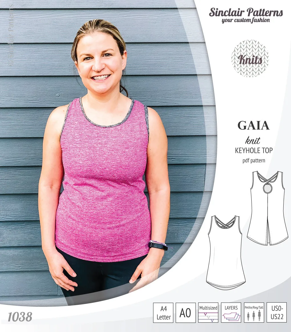 Gaia knit tank top with a keyhole accent (PDF)