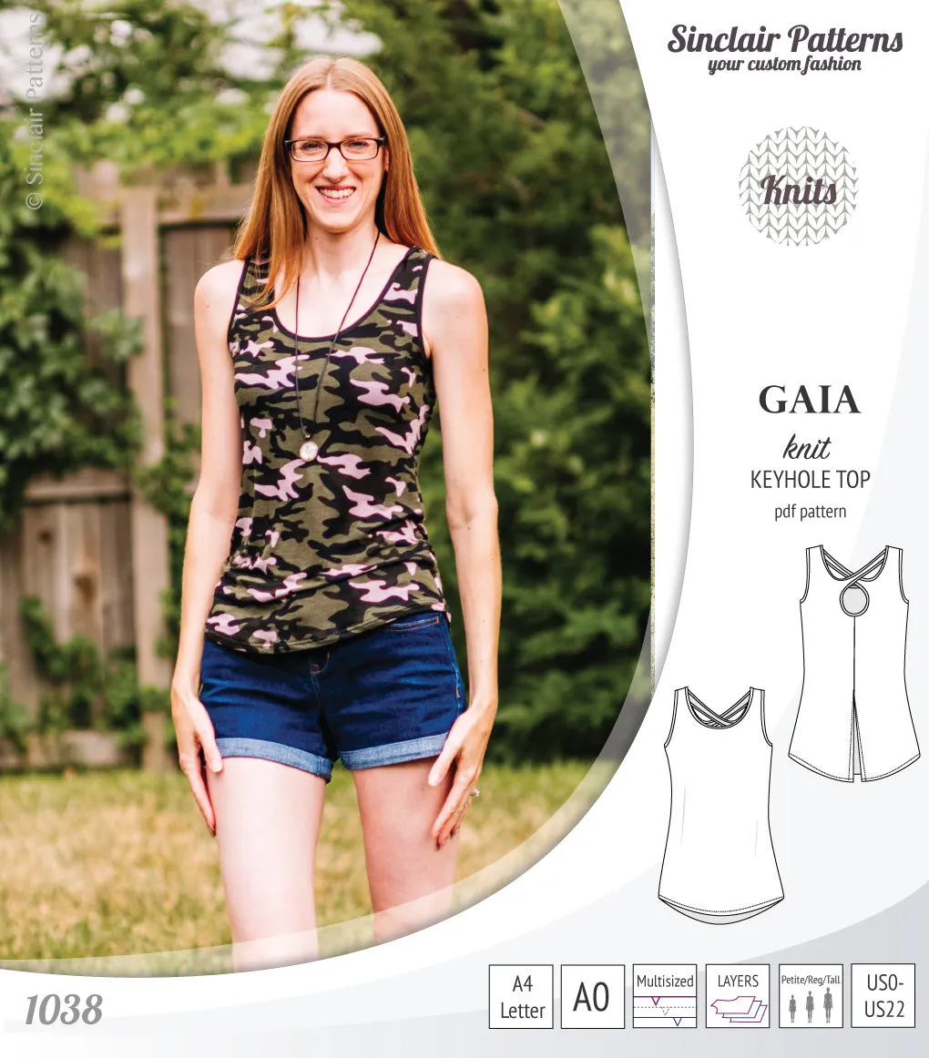Gaia knit tank top with a keyhole accent (PDF)
