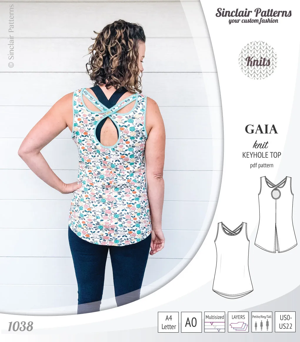 Gaia knit tank top with a keyhole accent (PDF)