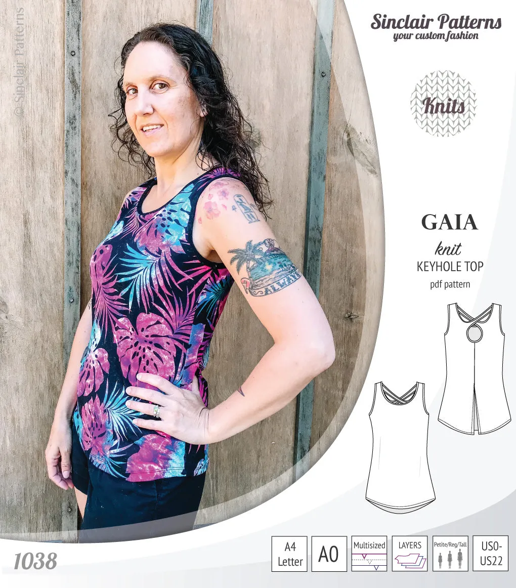 Gaia knit tank top with a keyhole accent (PDF)