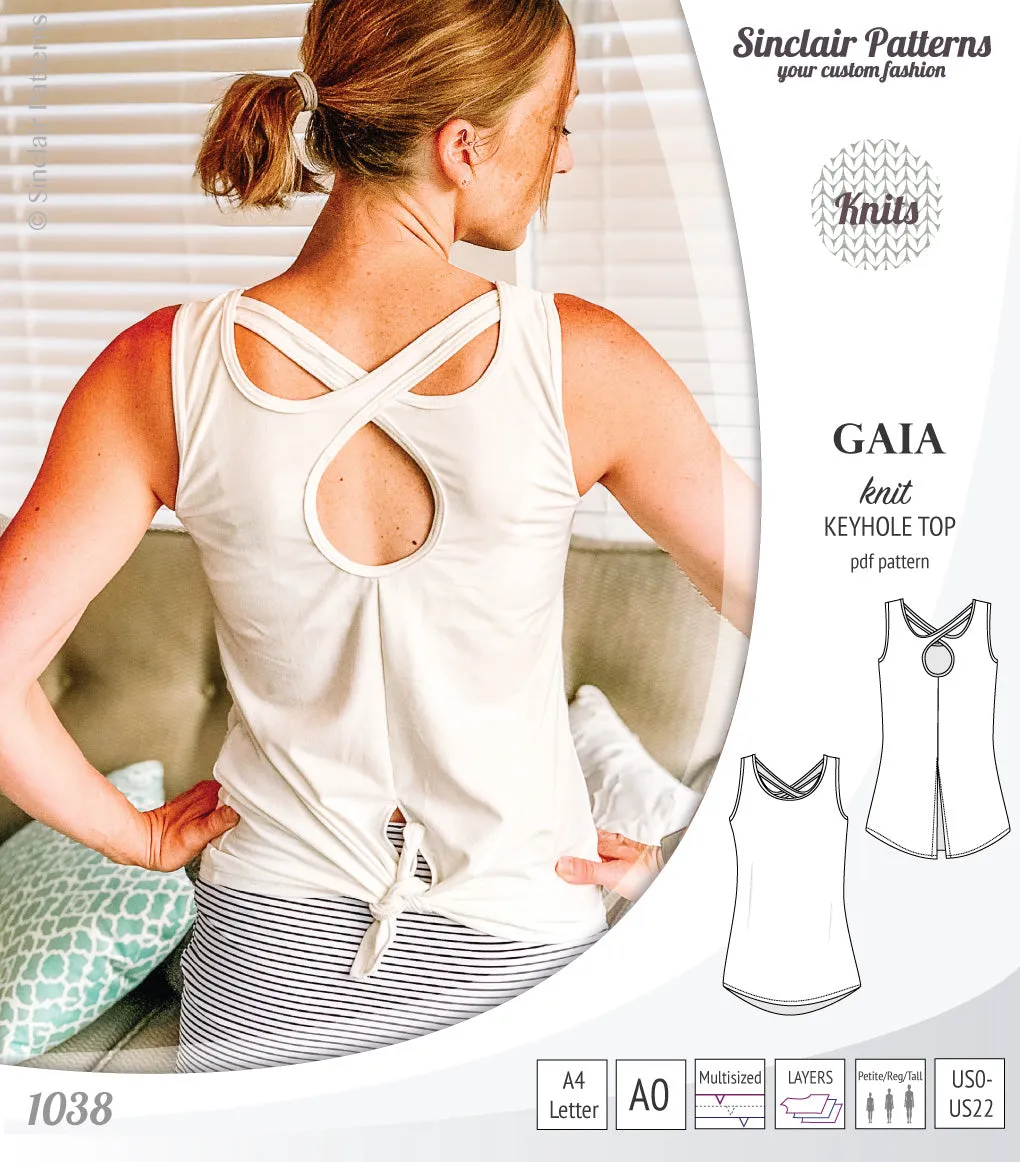 Gaia knit tank top with a keyhole accent (PDF)