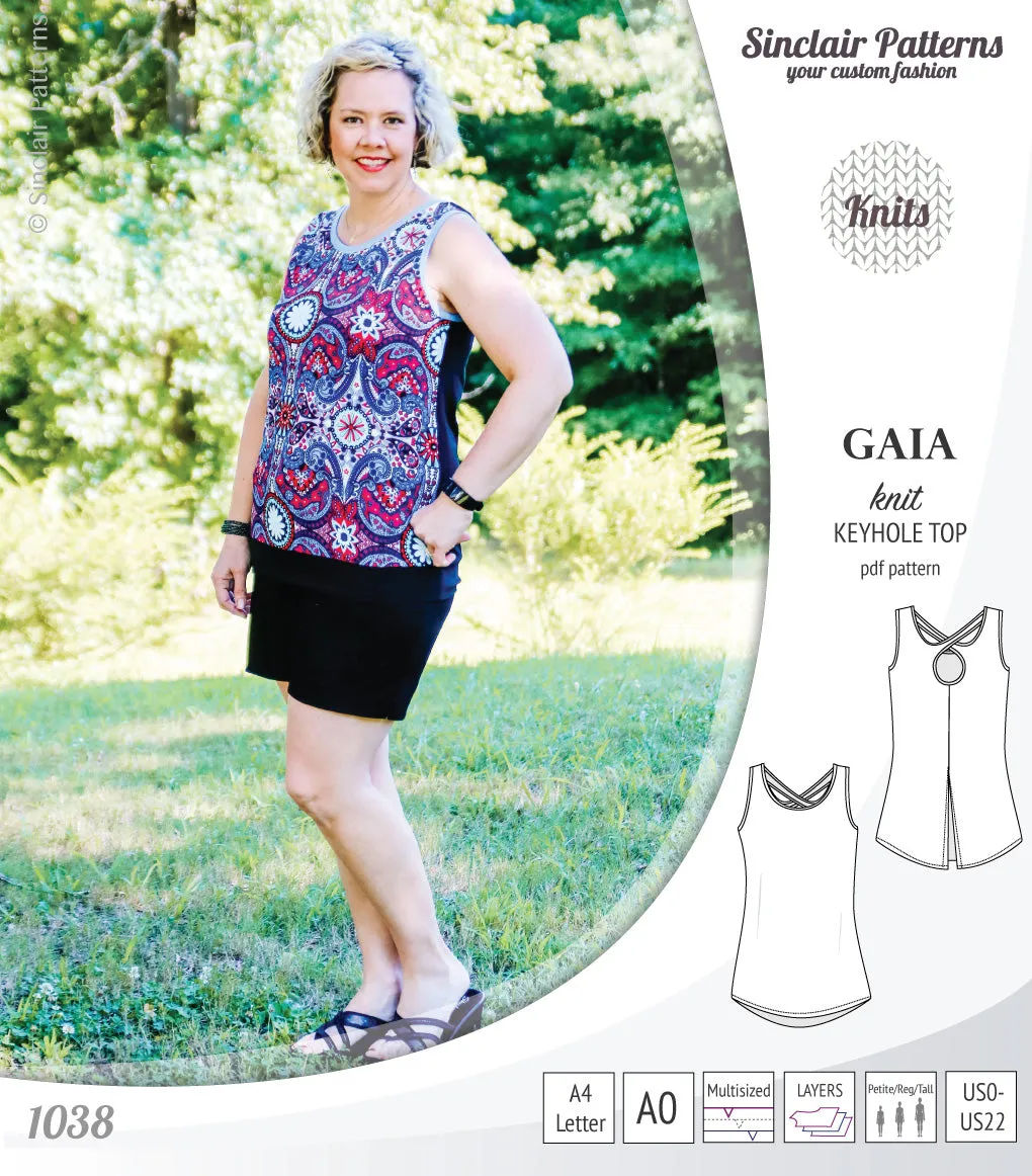 Gaia knit tank top with a keyhole accent (PDF)