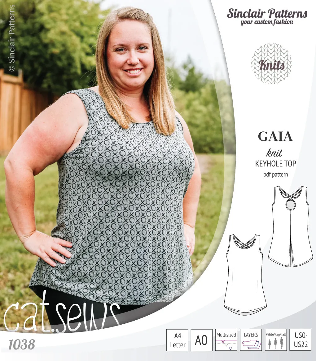 Gaia knit tank top with a keyhole accent (PDF)