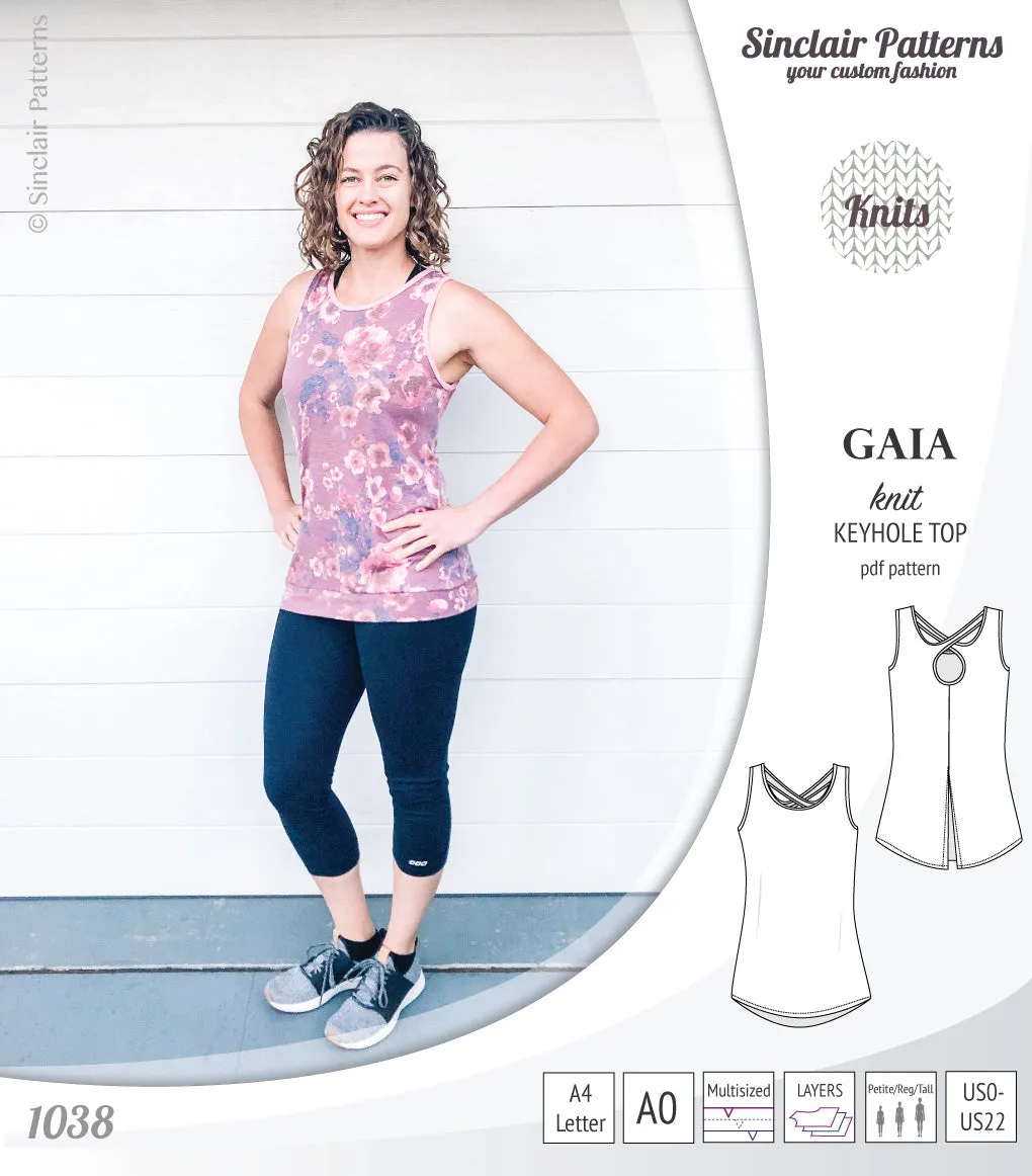 Gaia knit tank top with a keyhole accent (PDF)