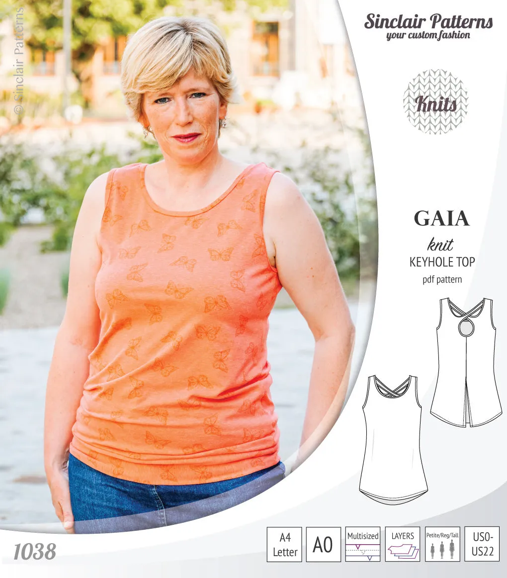 Gaia knit tank top with a keyhole accent (PDF)