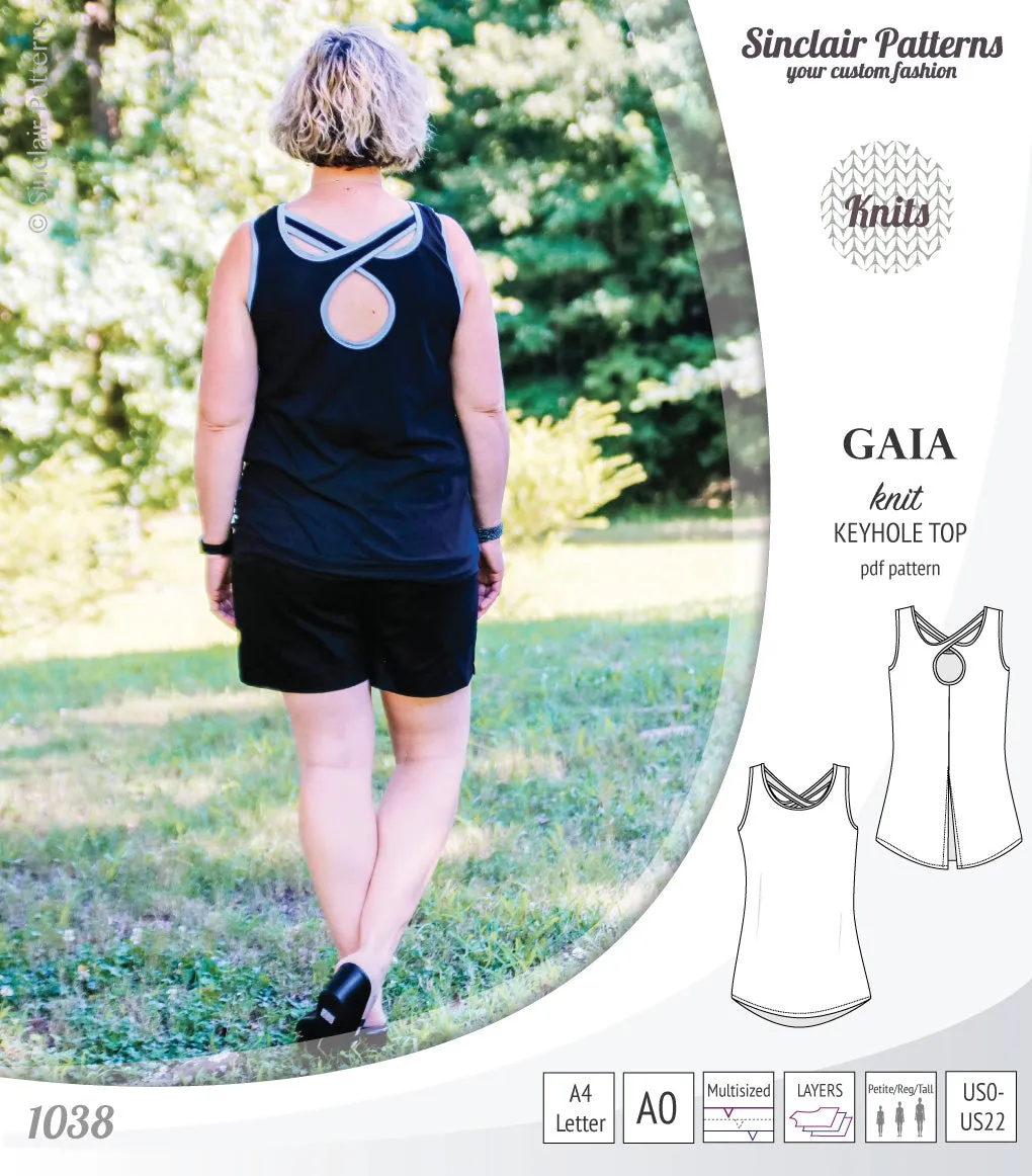 Gaia knit tank top with a keyhole accent (PDF)