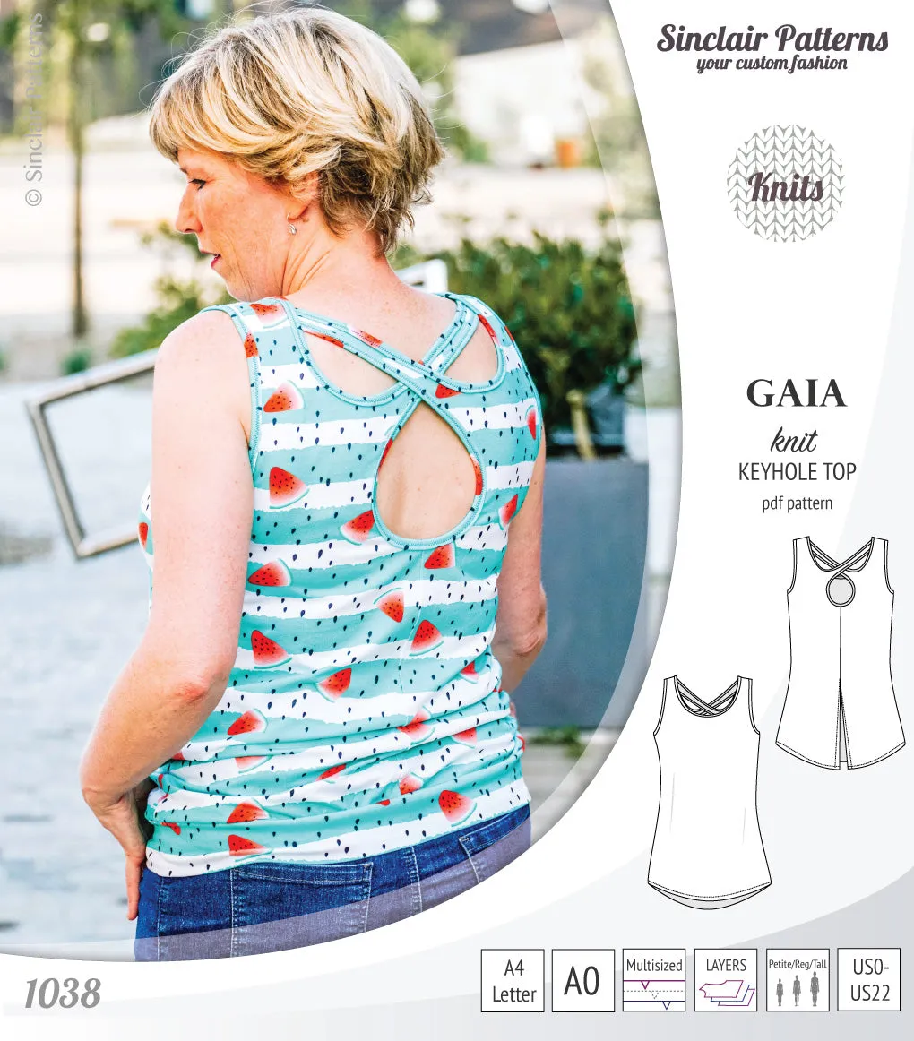 Gaia knit tank top with a keyhole accent (PDF)