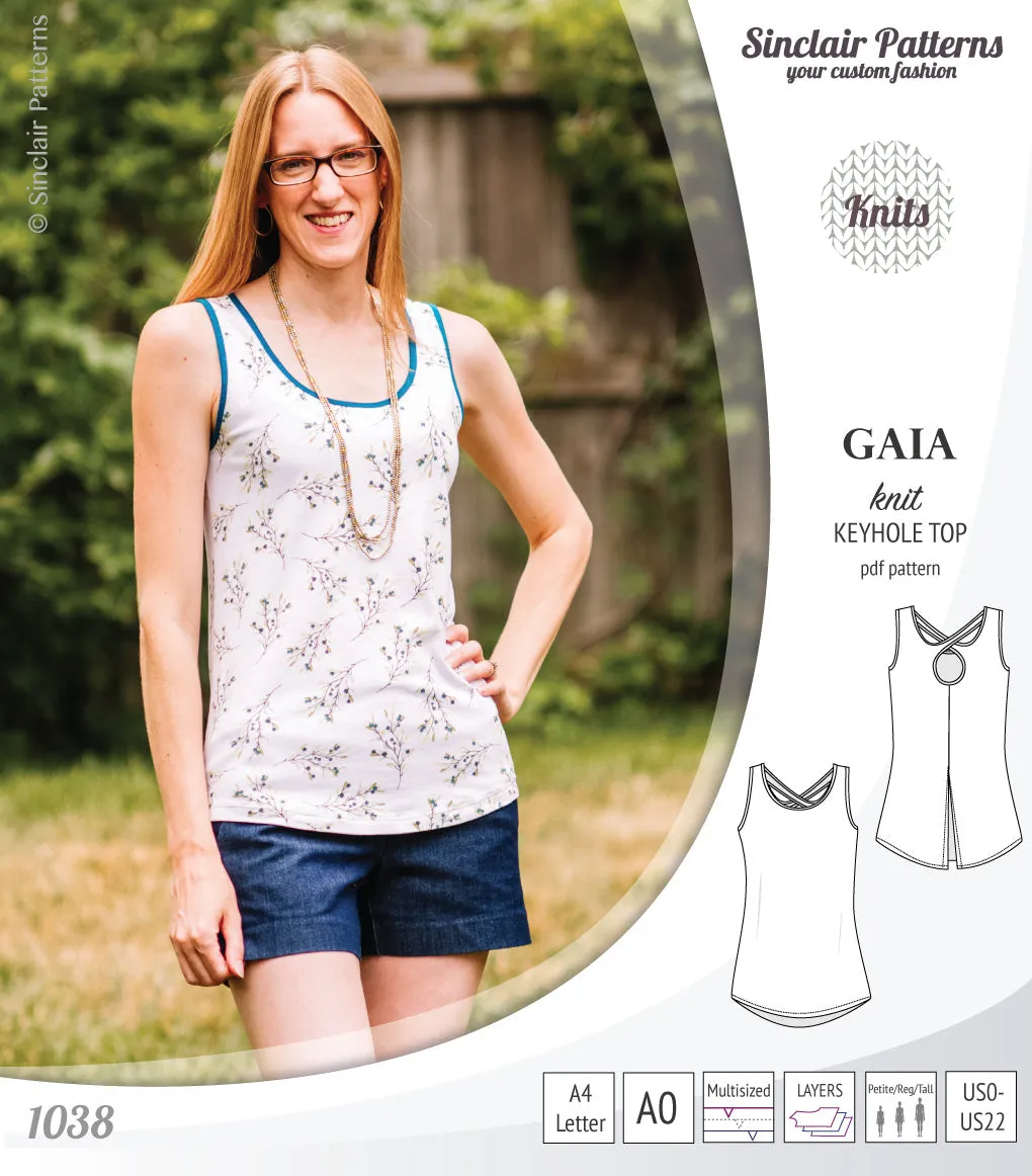 Gaia knit tank top with a keyhole accent (PDF)
