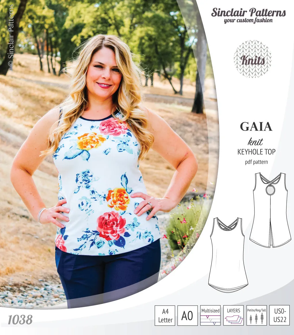 Gaia knit tank top with a keyhole accent (PDF)