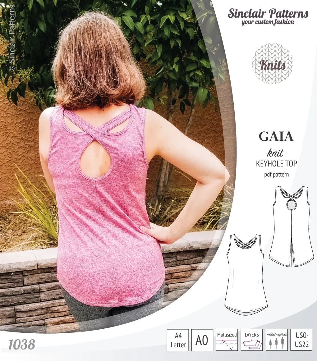 Gaia knit tank top with a keyhole accent (PDF)