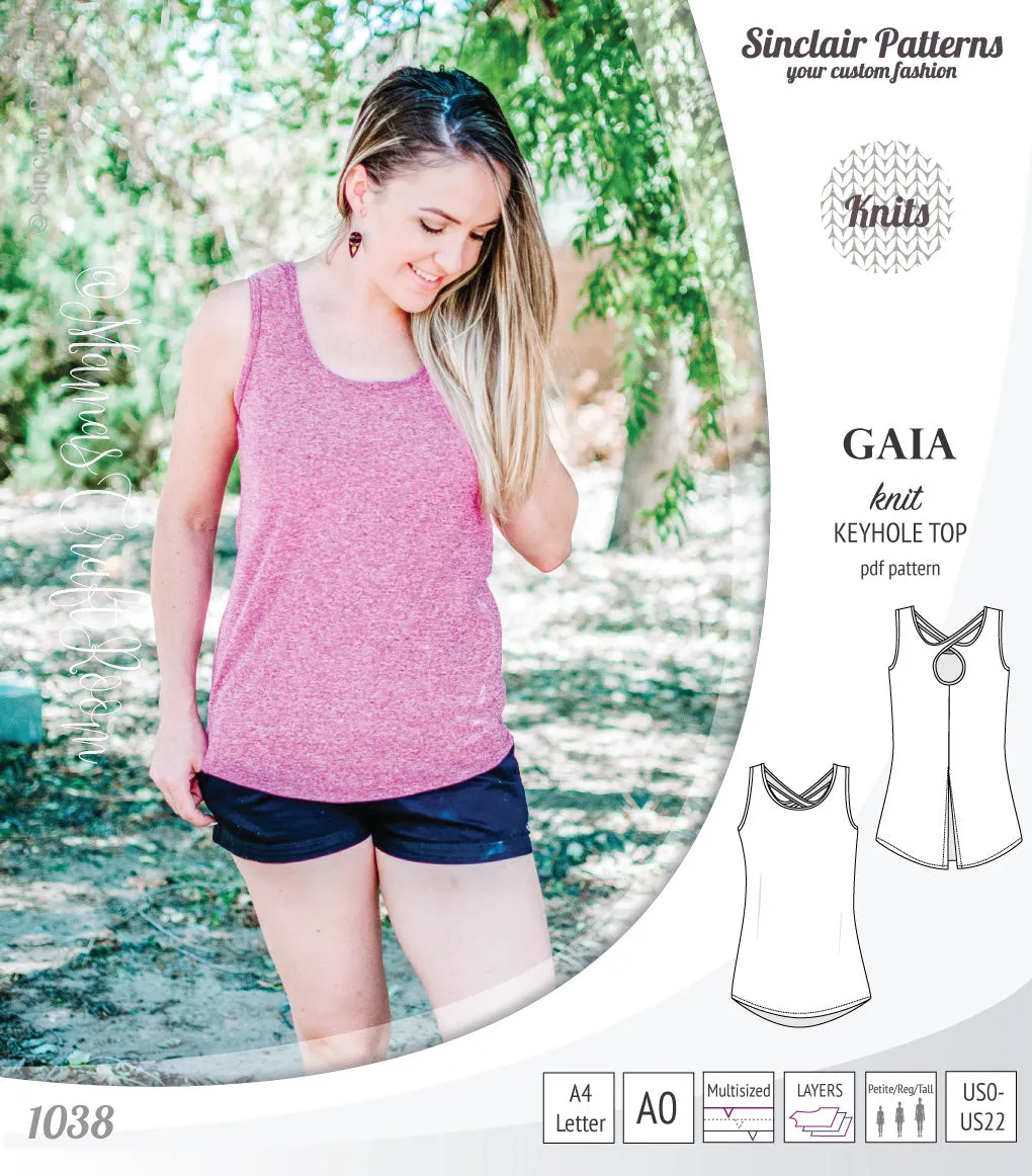 Gaia knit tank top with a keyhole accent (PDF)