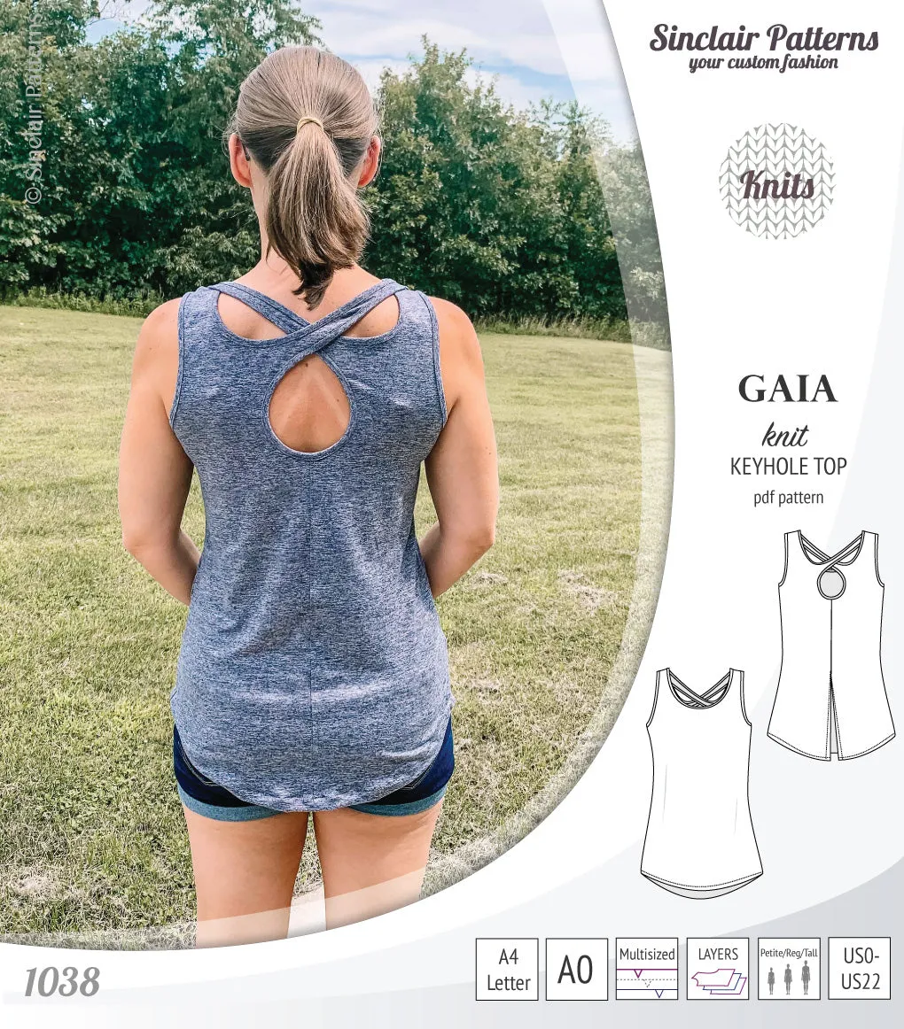 Gaia knit tank top with a keyhole accent (PDF)