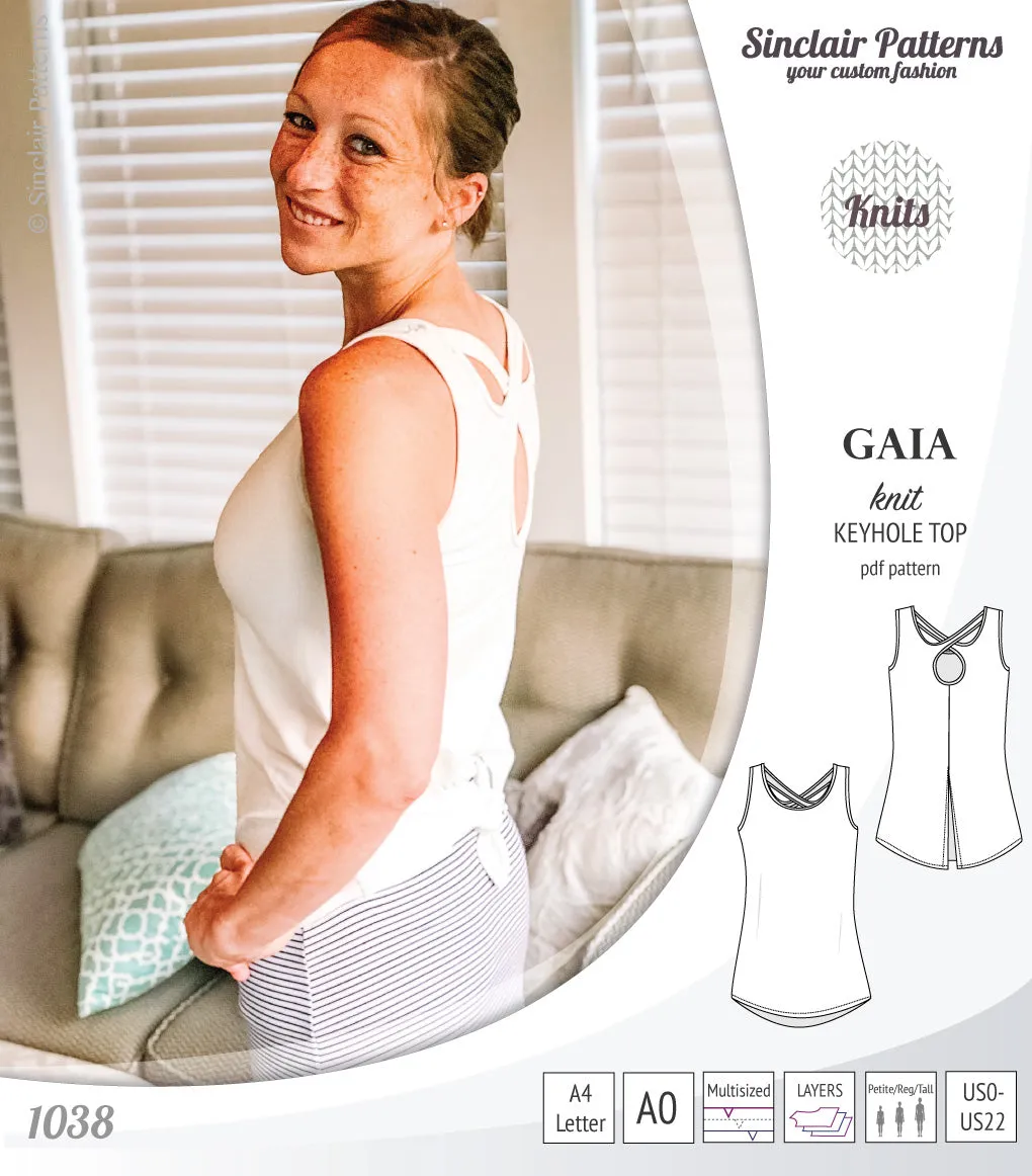 Gaia knit tank top with a keyhole accent (PDF)