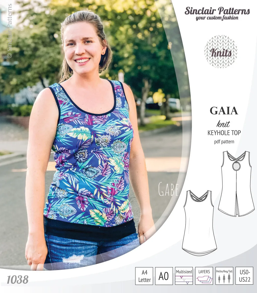 Gaia knit tank top with a keyhole accent (PDF)