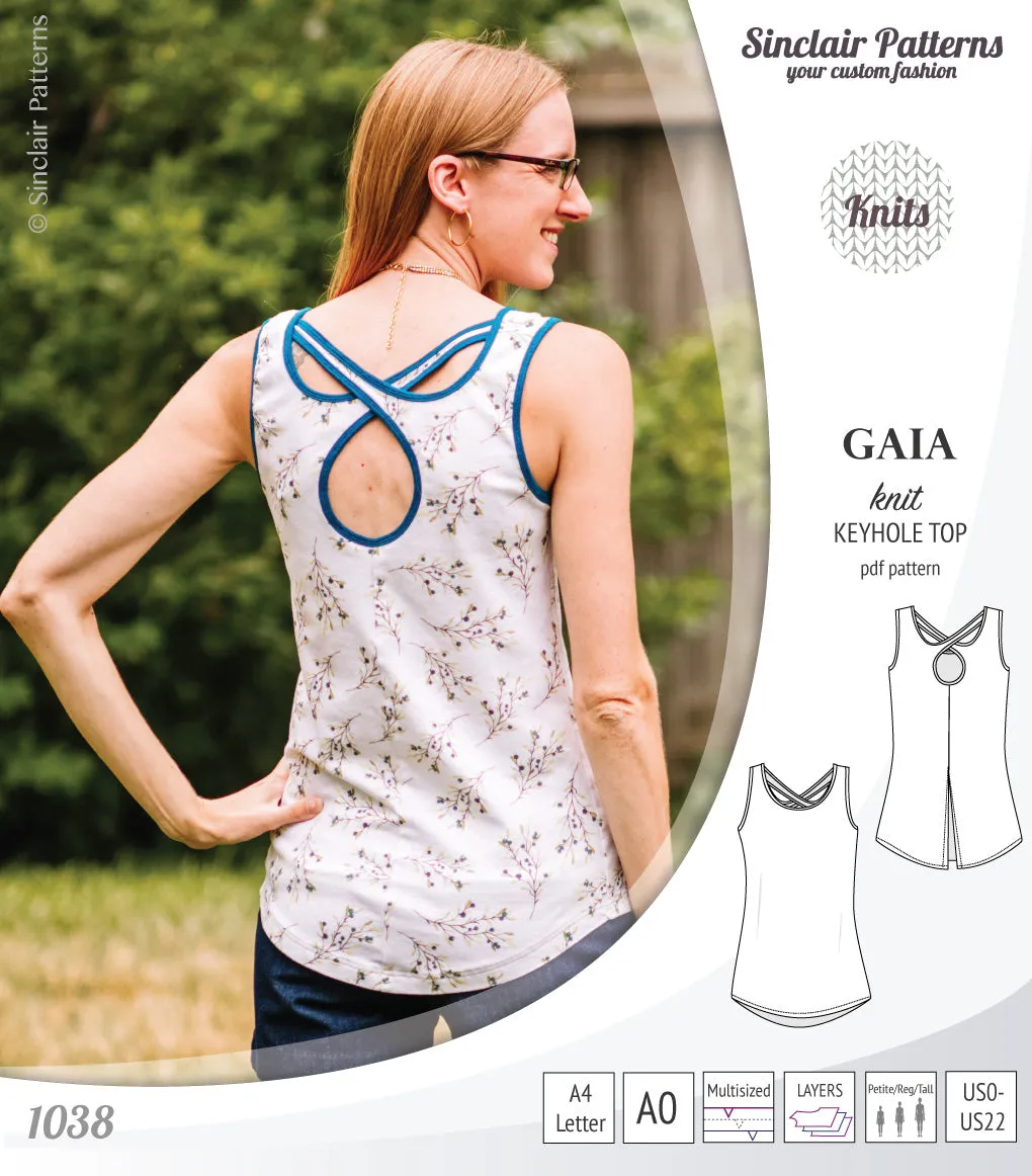 Gaia knit tank top with a keyhole accent (PDF)