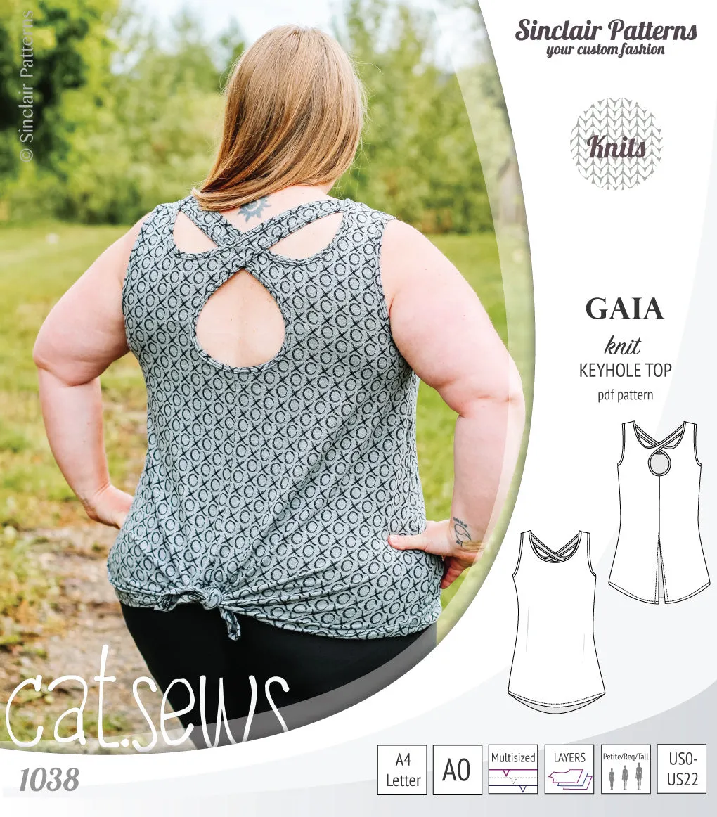 Gaia knit tank top with a keyhole accent (PDF)